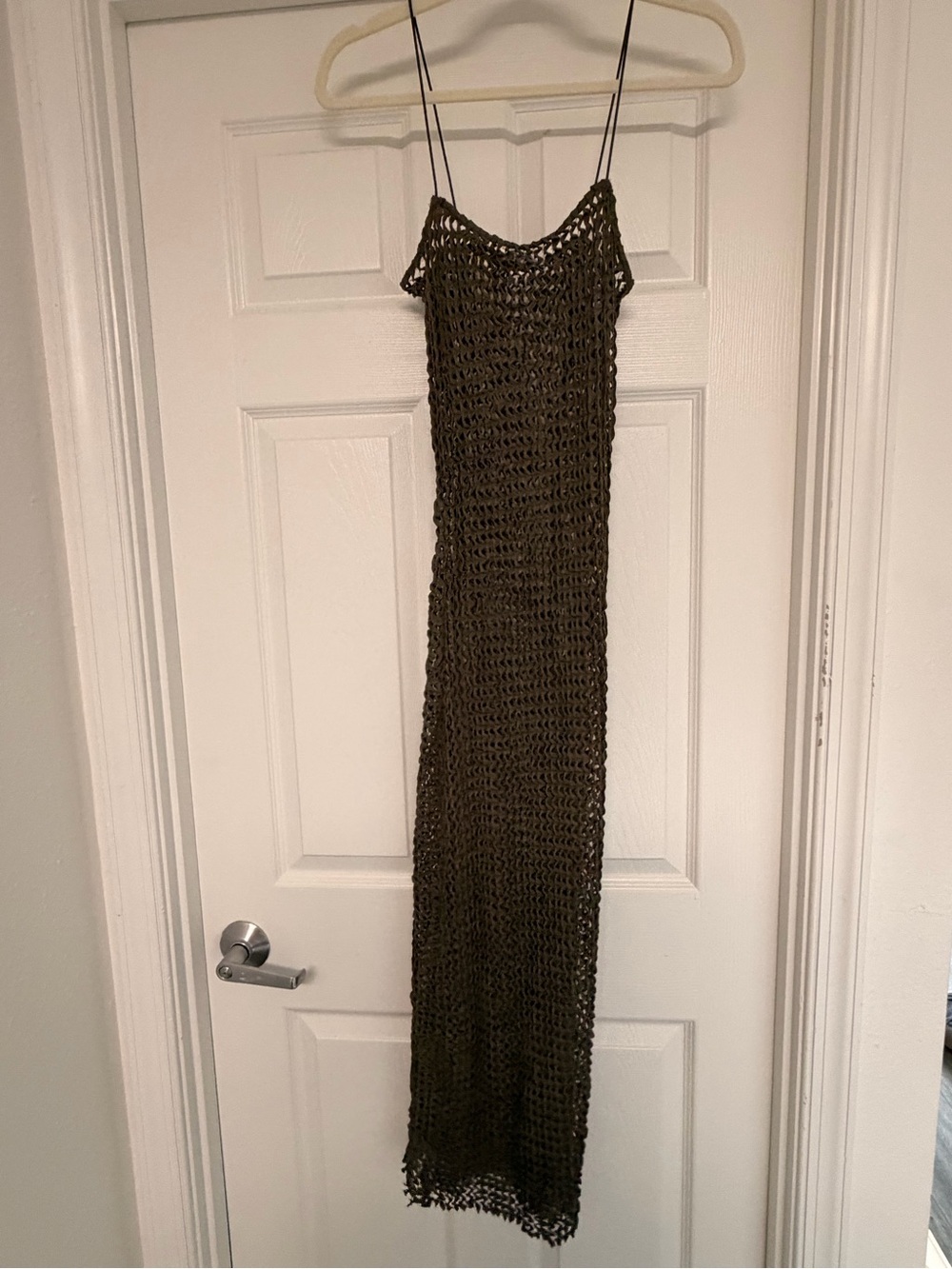 ZARA Olive Crochet Maxi Dress with Spaghetti Straps